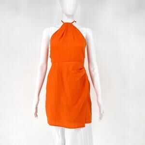 Reformation Dory Linen Halter Mini Dress Citrus Orange Size 2